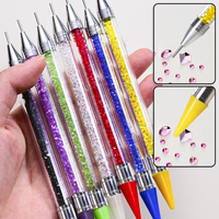 7 couleurs Double point perceuse stylo Nail Art strass brosse 2 voies pointillage stylo brosse Nail Art acrylique Silicone Point stylos