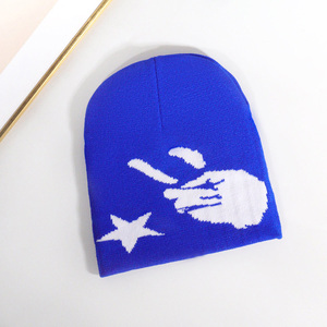 Chapeaux personnalisés Mains d'argent Motif étoile Bonnet tricoté Jacquard Tête de mort Chapeaux d'hiver - Product Image 6