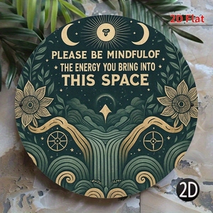 Decoración de Meditación con Energía Consciente para el Hogar y la Oficina, Adorno Circular Acrílico 2D para Colgar en la Pared con Frase Espiritual: Please Mindful Energy - Product Image 1