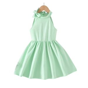 Abito Estivo da Principessa per Bambine con Fiocco Decorativo, Collo Halter, Tinta Unita e Linea ad A - Product Image 5