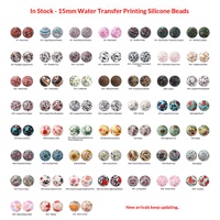 Perles en silicone imprimées par transfert d'eau de 15 mm de la marque QC, trou de 2 mm, perles lâches pour la fabrication de bijoux, bracelets et stylos DIY, accessoires de mode