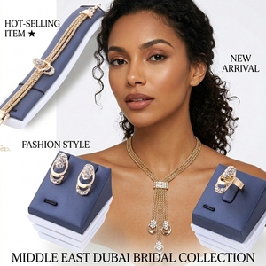 New <strong>Fashion</strong> Super Shiny Punk Statement 5 Piece of Gold Plated Luxury Full Zircon Dubai Bridal <strong>Jewelry</strong> <strong>Set</strong> Complete for Women - Product Image 1