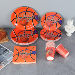 New cross-border basketball party supplies themed children's <b>paper</b> cups, <b>paper</b> plates, <b>paper</b> towels, disposable tableware sets - Product Image 1