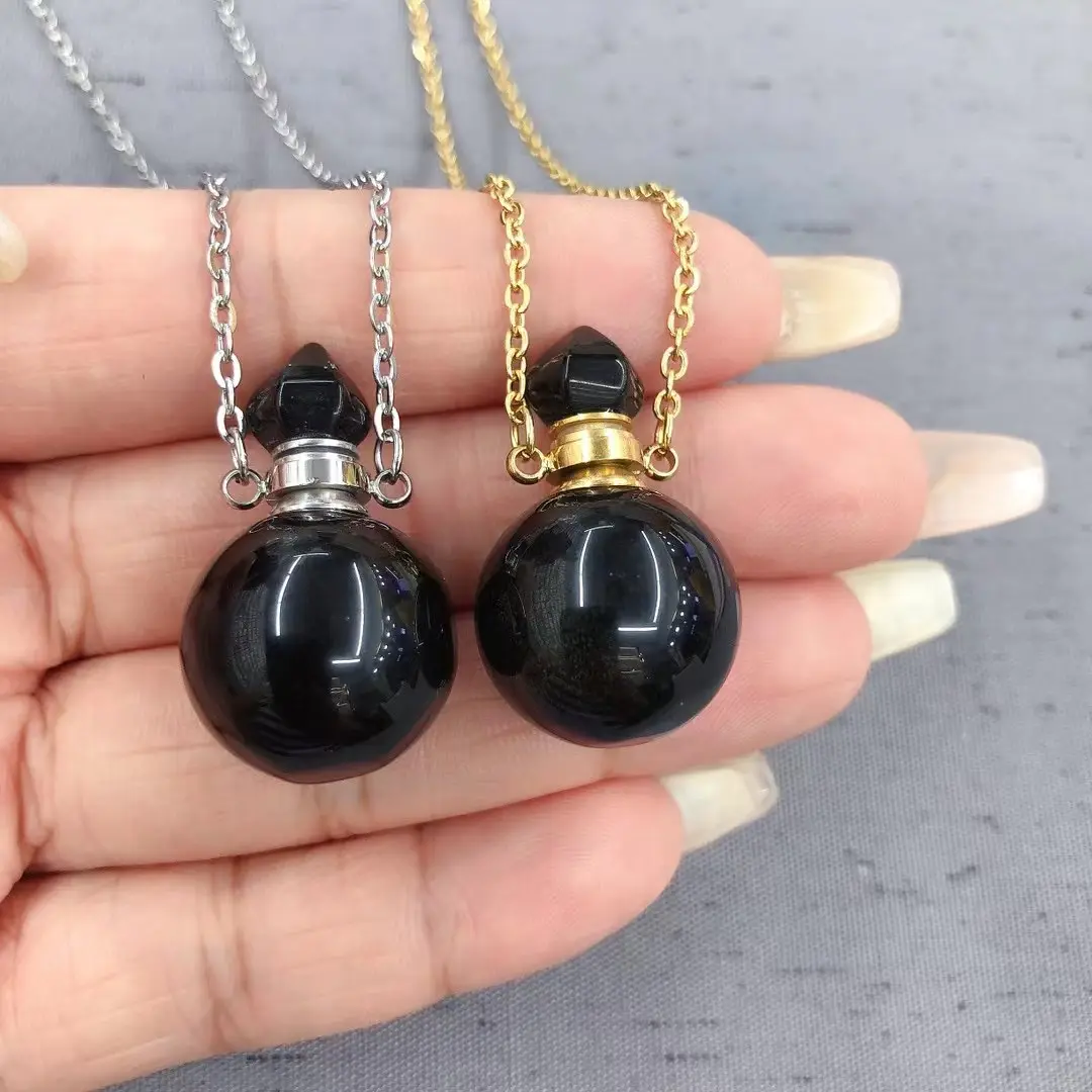 LS-L2426 Cute round perfume bottle necklaces for gifts amethyst necklaces for pray nature Onyx necklaces