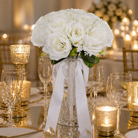 Bouquet de Mariage Artificiel en Satin Blanc avec Strass, Perles et Roses Artificielles, Fleur à Main pour Cérémonie, Accessoire de Robe
