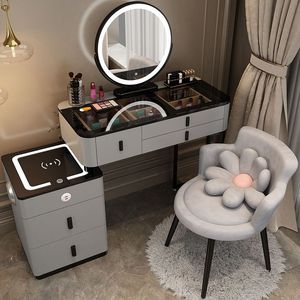 Mesa de maquillaje de madera maciza multifuncional, tocador inteligente, mesa de maquillaje de dormitorio con carga inalámbrica, Simple moderna - Product Image 2