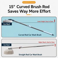 Brosse de lavage de voiture à long manche, design incurvé à 15 degrés, tête de balai en chenille à portée étendue, balai de nettoyage auto sans rayures