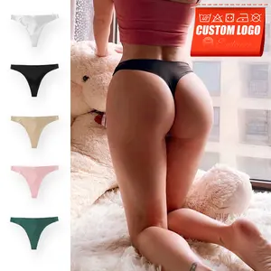 Custom Logo Letter Print Women Designer Traceless Thong No Show Seamless Underwear Tanga Private Labels Panties Seamless Thong