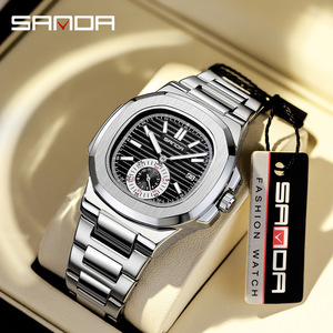 Reloj SANDA 7020 de Primera Marca para Hombre, Diseño Cuadrado Transparente, Correa de Acero Inoxidable, Resistente al Agua, con Movimiento de Cuarzo - Product Image 5