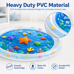 Tapis aquatique gonflable pour bébé, tapis de jeu sensoriel rond pour nourrissons avec jouets flottants océaniques, bordure en PVC souple - Product Image 5