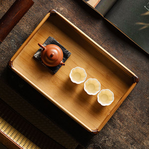Guanlan Bamboo Tea <b>Tray</b> Rectangular With Handle For Home Tea Serving And Snack Storage <b>Large</b> Size First Class Quality - Product Image 2
