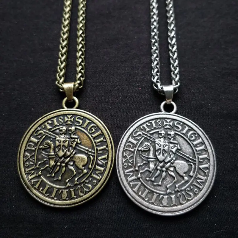 Viking jewelry double sided Knight pendant Greek Latin assassin creed Knight Necklace Temple Knight necklace wholesale