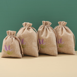 Cotton Drawstring Bags 13x18cm Embroidered Lavender Design For Gift Packaging - Product Image 2