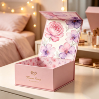 Boîte cadeau magnétique en carton rigide, imprimé floral aquarelle à l'intérieur, logo doré, pliable, pour emballage de cosmétiques ou de fleurs