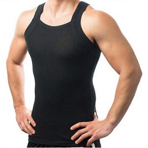 Camiseta sin mangas deportiva transpirable de algodón y poliéster para hombre, ajuste ceñido, estilo slim fit, para gimnasio, de verano, transfronteriza, de punto, de secado rápido, color liso. - Product Image 2