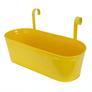 Yellow Coated Balcony Flower Pot Hanging Bucket Best Selling Sheet <b>Iron</b> Wall Planter and Flower Basket for Decoration - Product Image 1