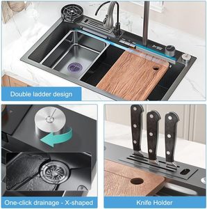 Bán buôn tùy chỉnh undermount đôi Nước Nhà Bếp Mùa Thu Bồn rửa bằng thép không gỉ màu đen OEM căn hộ hiện đại 3D thiết kế mô hình - Product Image 4