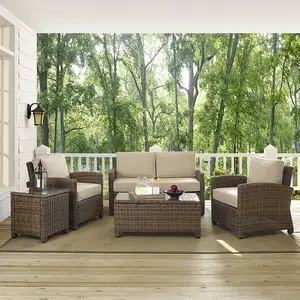 Patio Furniture Set Table 5-piece Rattan Sectional Sofa Glass Best Selling Conversation Sofa Outdoor Khaki Soft Beige High End