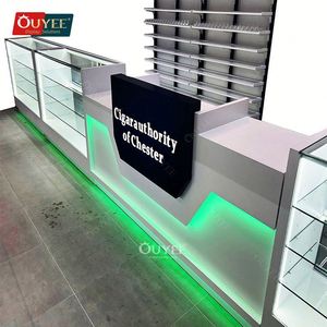 Tienda de tabaco Estante de exhibición minorista Marco de madera Estantes de vidrio Tienda de humo Escaparate de vidrio corto Escaparate de tienda de humo con luz - Product Image 6