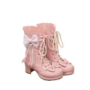 Bottines courtes Lolita classiques d'été avec oreilles de lapin mignonnes, fermeture éclair, talon épais, nœud papillon, grande taille 46, semelle en caoutchouc massif - Product Image 4