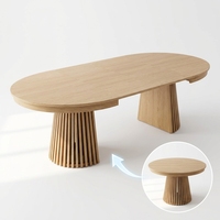 Ensemble de table à manger extensible moderne en bois massif, de ronde à ovale, avec base en piédestal cannelé, meubles de salle à manger élégants et minimalistes, 6-8 places