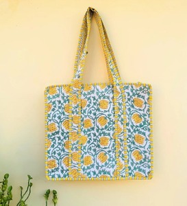 Bolso Tote de Algodón Acolchado Hecho a Mano con Cremallera, Ecológico, con Estampado Jaipur, Bolso de Hombro para Mujer, 18x16 Pulgadas - Product Image 4