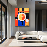 Horloge murale géométrique Bauhaus moderne, blocs de couleur, art abstrait, cadre doré, mouvement silencieux à quartz pour salon, chambre, bureau à domicile, décoration