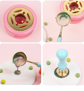 Kit complet de tampons à rouleaux pour sceau de cire en gros (Modèle HQYZPJ) - Origine Zhejiang, incluant des pastilles de cire, un pot de fusion, une cuillère, une poignée et un tapis - Product Image 6