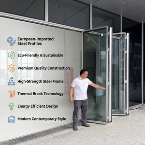 <span class=keywords><strong>Porte</strong></span> d'entrée en acier premium, système de patio pliant à rupture de pont thermique avec verre, <span class=keywords><strong>porte</strong></span> pliante isolée à économie d'énergie - Product Image 1