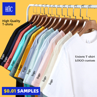 HIC Großhandel Hochwertiges 210g 100% Baumwolle Unisex T-Shirt Individueller T-Shirt-Druck Blanko T-Shirt Sport Kurzarm-Shirt