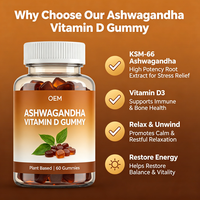 Gummies de beauté à base de plantes KSM-66 Ashwagandha et Vitamine D pour adultes : relaxation, soulagement du stress et soutien immunitaire (Marque Blanche)