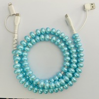 Câble de données perlé rose 4-en-1 avec perles colorées Type-C, câble de charge perlé pour Pâques, cordon de données pour téléphone