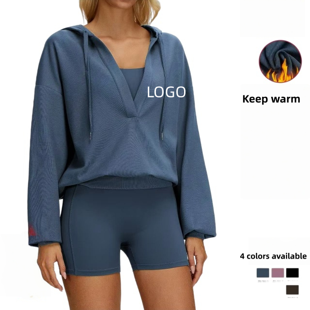 High Quality Customized AIL Yoga Sports Top Quick Drying Hooded Top V-neck Loose Long Sleeved Women's Outdoor Running, Fitness