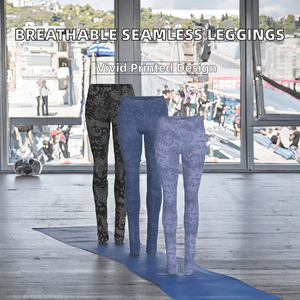 เลกกิ้งผู้หญิงสำหรับฤดูหนาว เอวกลาง ระบายอากาศได้ดี ทนต่อการเกี่ยวขาด ผลิตจากโพลีเอสเตอร์ผสมขนแกะ พิมพ์ลายดิจิทัล ไร้ตะเข็บ ถักทออย่างประณีต - Product Image 2