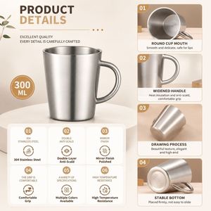 แก้วกาแฟสแตนเลสสตีลขนาด 300 มล. แบบมีหูจับ ผนังสองชั้น เก็บอุณหภูมิได้ดี เหมาะสำหรับของขวัญส่งเสริมการขาย - Product Image 3