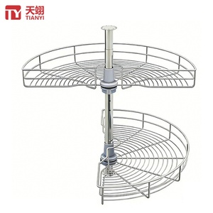 TIANYI Heavy Duty Chrome Steel Magic Corner <b>Pull</b> <b>Out</b> <b>Basket</b> 180° Revolving <b>Kitchen</b> Cabinet Storage Carousel - Product Image 1