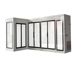 차가운 패널 룸에서의 보행 유리문과 선반 포함 쿨러 전시 쇼케이스 유리문 냉실 산책