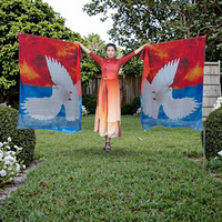 Nouveau drapeau de louange en mousseline de polyester écologique imprimé, motif colombe sexy, pour la danse, la paix, écharpe blanche créative, usage domestique, fête costumée