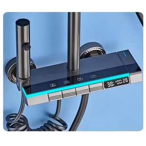 Système de douche en aluminium avec affichage LED et vanne thermostatique, pommeau de douche à effet pluie 4 fonctions, OEM et ODM pour hôtels - Product Image 2