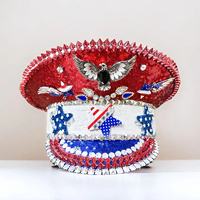 Chapeau de Capitaine Américain pour Homme, style Carnaval Mardi Gras, à Paillettes, Diamants, Drapeau et Rivets, style Punk, pour Fête et Festival, avec motif Aigle