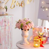 Buket Mawar Buatan Warna Pink, Rangkaian Bunga Sutra Dekoratif untuk Pernikahan dan Dekorasi Rumah