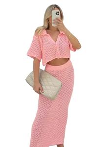 Conjunto de Top Corto de <span class=keywords><strong>Manga</strong></span> Media Tejido y Falda Lápiz Ajustada de Color Liso, Estilo Sexy y de Club <span class=keywords><strong>para</strong></span> Mujer Europea y Americana - Product Image 1