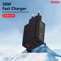 Diskon besar adaptor perjalanan 3-in-1 cepat kualitas daya 30W steker EU pengisi daya USB-C USB-A PD QC3.0 untuk IPhone 14 13 12 Pro Max