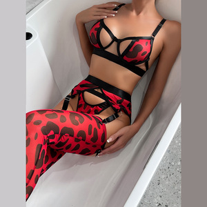 Lencería sexy de leopardo para mujer madura <span class=keywords><strong>con</strong></span> medias y ligueros huecos <span class=keywords><strong>con</strong></span> tiras - Product Image 4