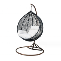Balancelle de Terrasse Extérieure Moderne et Jardin Fauteuil en Rotin Synthétique avec Support Métallique Double Suspendue en Œuf pour Intérieur