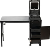 Valise de maquillage professionnelle 24'' résistante à l'eau en PC, avec miroir à 8 LED et haut-parleur Bluetooth