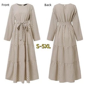 <span class=keywords><strong>Robe</strong></span> florale vintage pour femmes musulmanes Eco-Friendly Washable Long Sleeve High Waist Belted A-Line Dress with Mid East Lady Style - Product Image 5