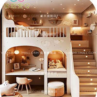 Lit superposé minimaliste en bois massif pour enfants de petite taille, sur mesure, avec lit supérieur, bureau inférieur, rangement et escalier, lit double