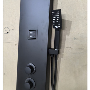 Modern Wall <b>Mounted</b> Shower Set Matte Black Rectangle Adjustable Temperature Rain Shower Top <b>Spray</b> Bathroom Set - Product Image 3