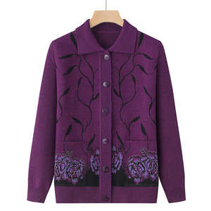 Cárdigan de Mujer, Suéter Jacquard, Chaqueta Holgada para Madres Mayores, Cárdigan para Abuela - Product Image 1